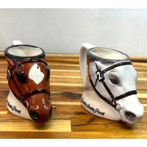 Vintage Santa Anita Racetrack memorabilia, 2 horse head mugs, 3 D, Gary Mandel,
